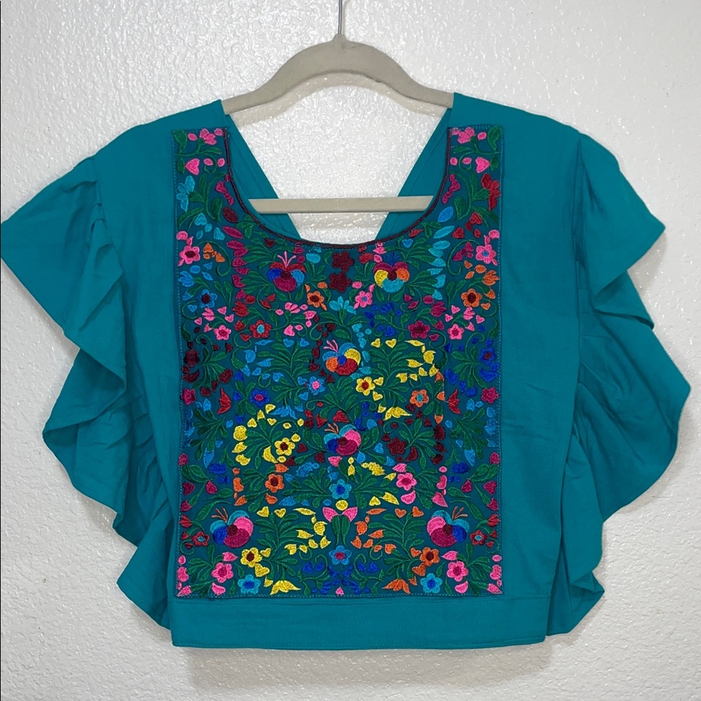 Embroidered Mexican Teal Women's Top